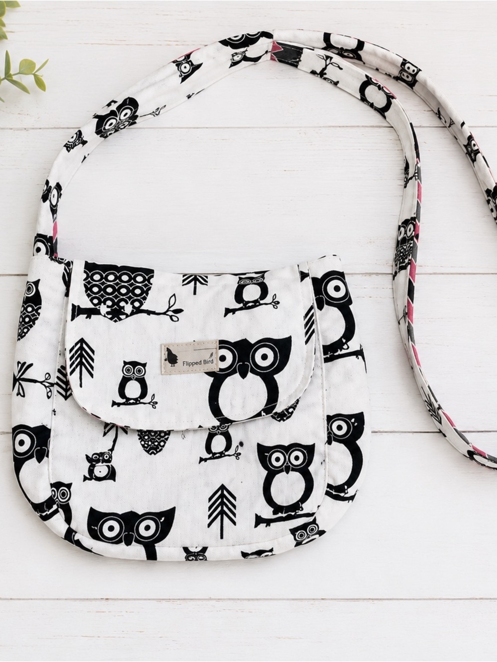 Flipped Bird Reversible Owl Print Crossbody Shoulder Bag Handmade Cotton Purse - Picture 4 of 5